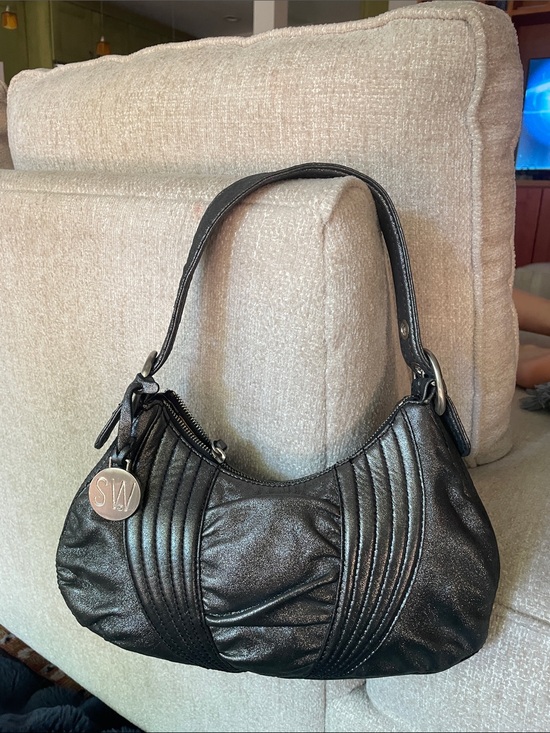 Stuart Weitzman Handbags - Stuart Weitzman Metallic Black Quilted Shoulder Bag Authentic